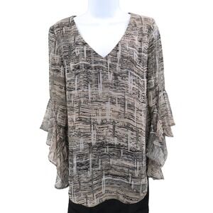 Iris Setlakwe Womens Abstract Print Bell Sleeve V Neck Blouse Top Size 8